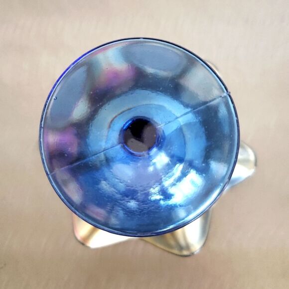 Vintage Fenton Cobalt Carnival Glass Ruffle Compote Rib Holly Footed Jelly Dish - Picture 4 of 8